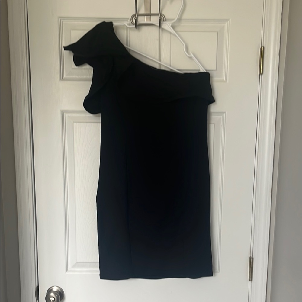 Leith Black Asymmetrical One-Shoulder Cocktail Dress